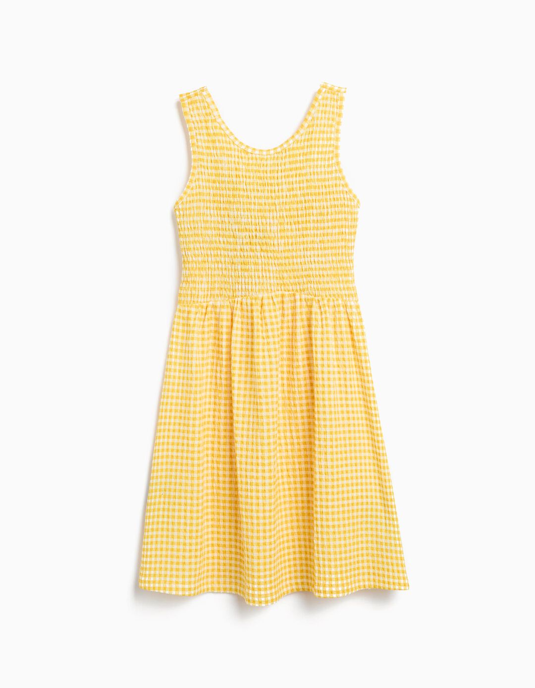 Vestido com Padrão Vichy, Menina, Amarelo Escuro