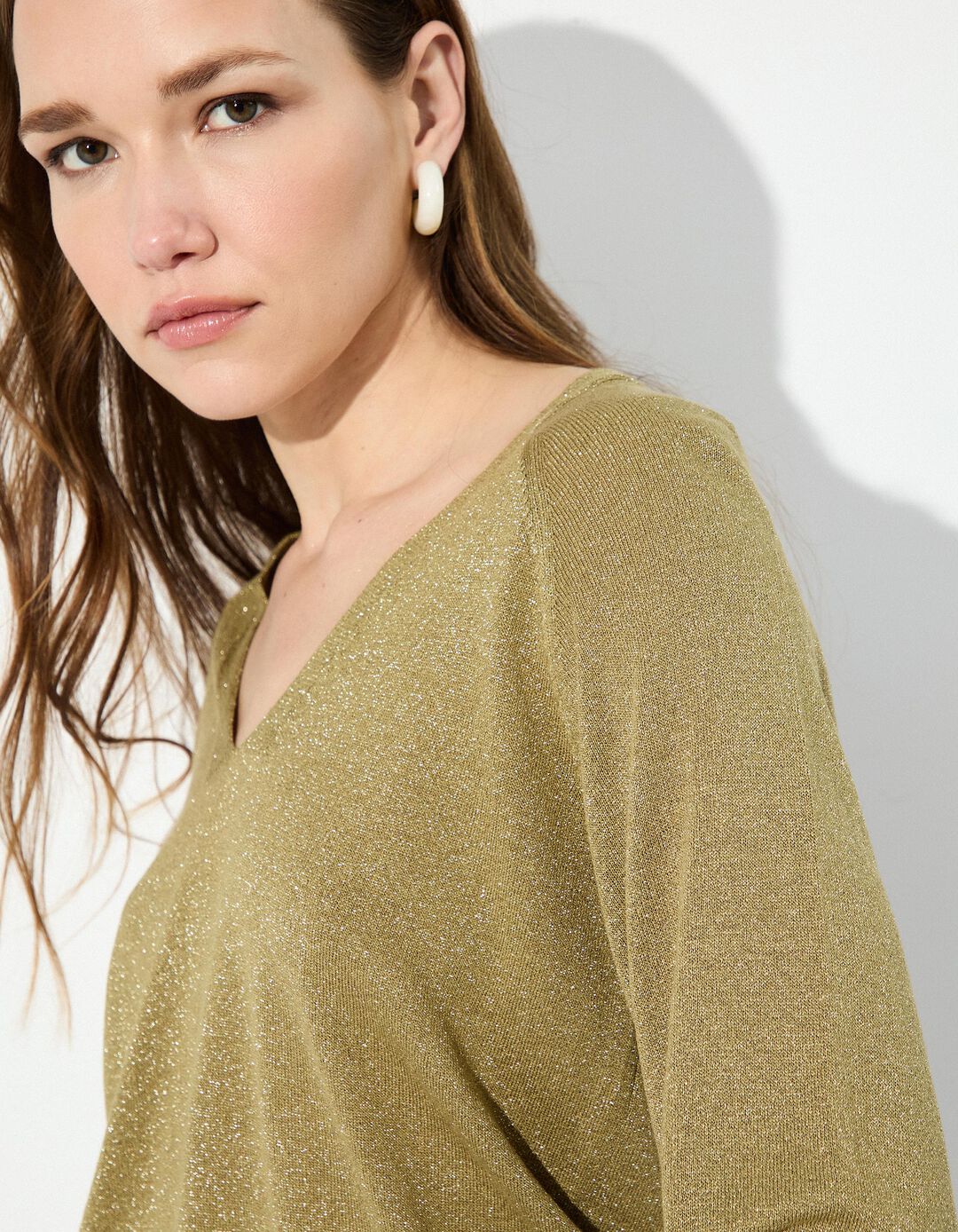Camisola Decote em V, Mulher, Verde
