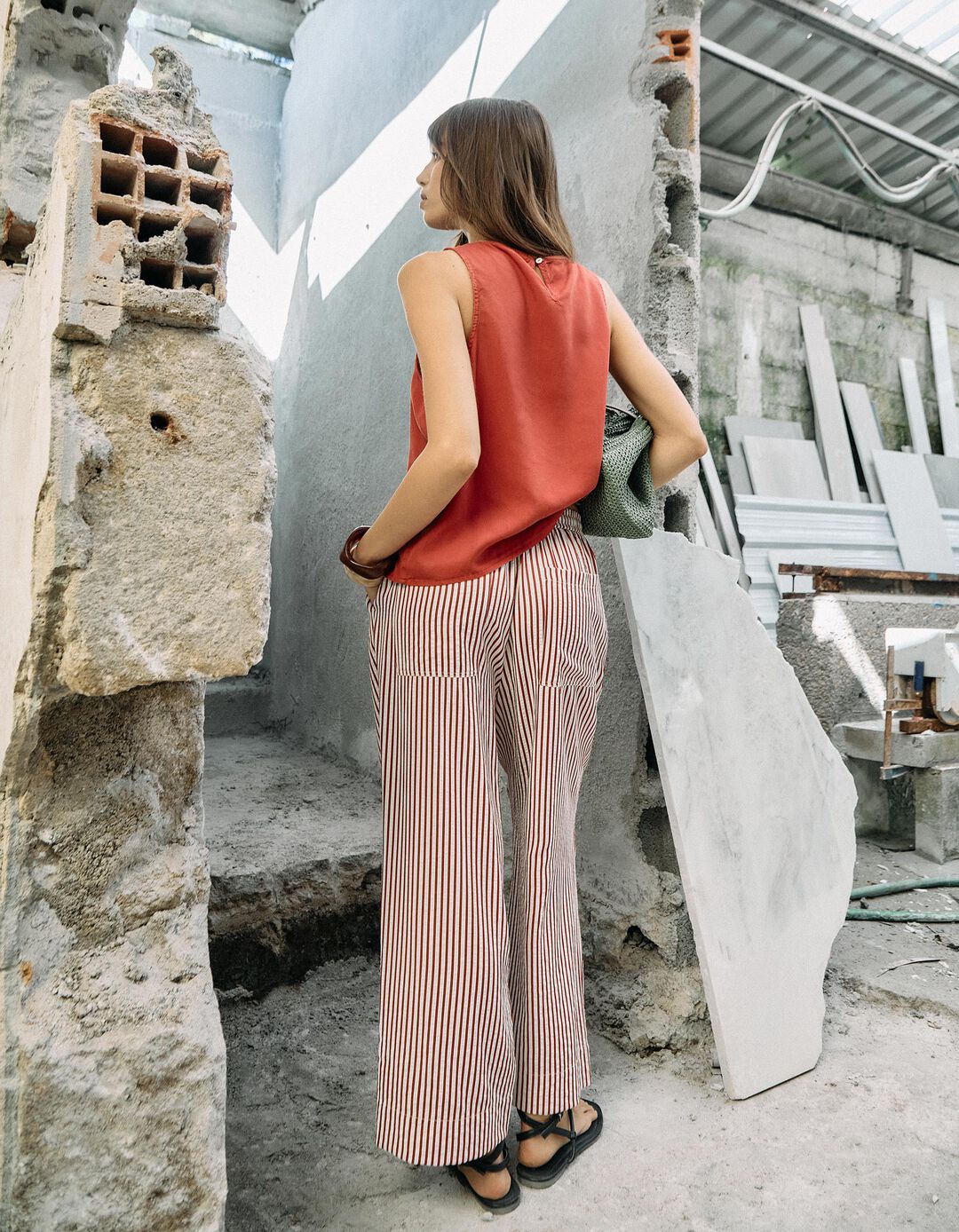 Calças com Riscas, Mulher, Vermelho Escuro 