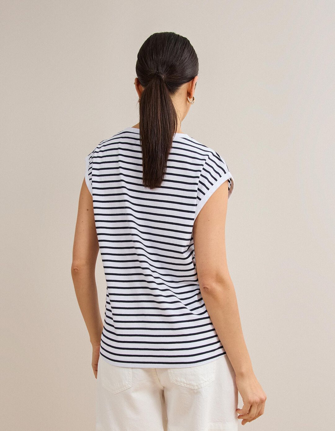 T-shirt &Agrave;s Riscas, Mulher, Branco
