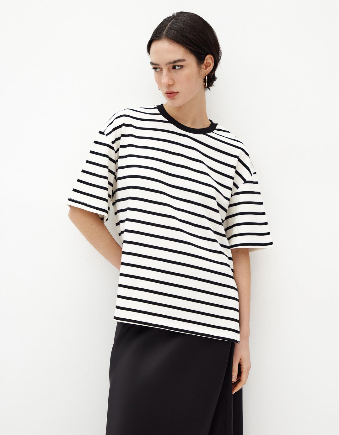 T-shirt Riscas, Mulher, Preto
