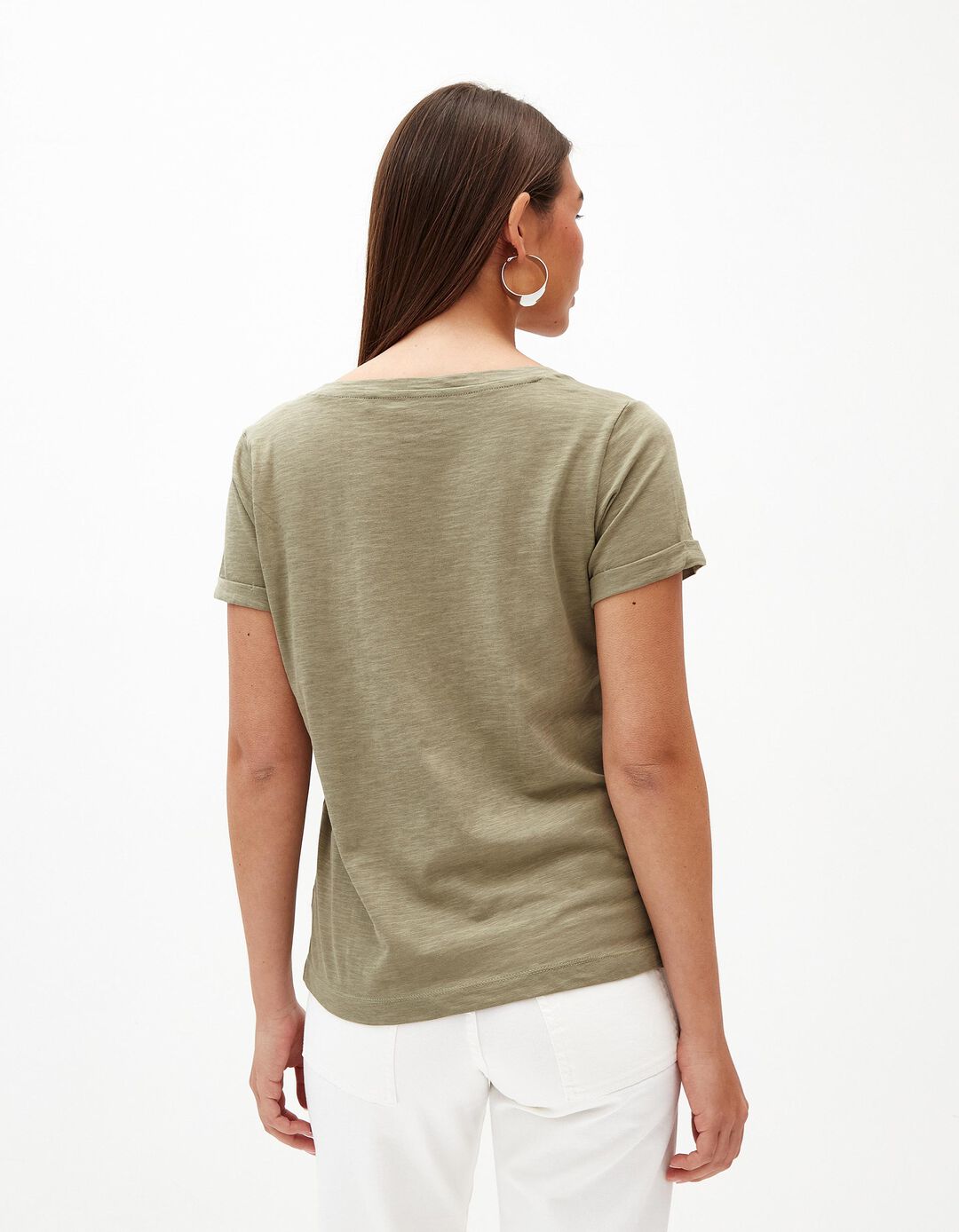 T-shirt Decote em V, Mulher, Verde Escuro