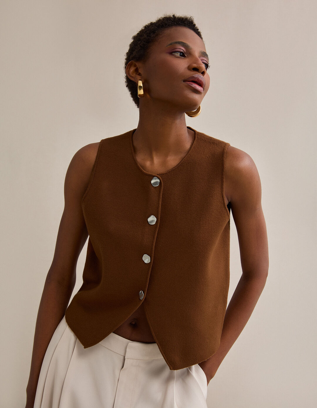 Colete de Malha, Mulher, Bege