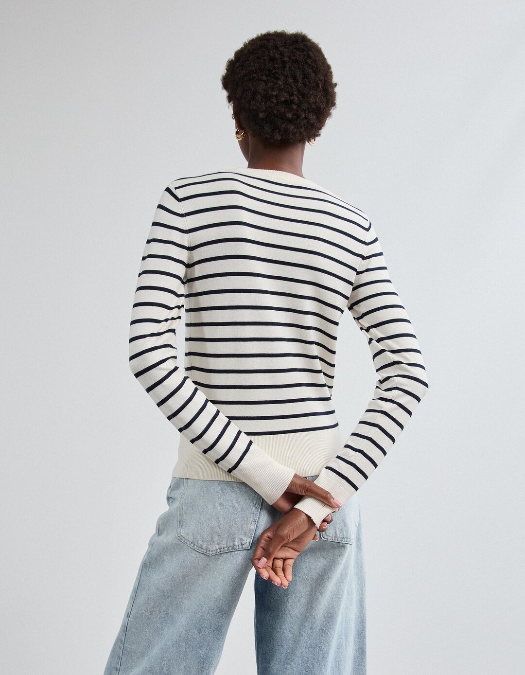 Camisola De Manga Comprida &Agrave;s Riscas, Mulher, Cru