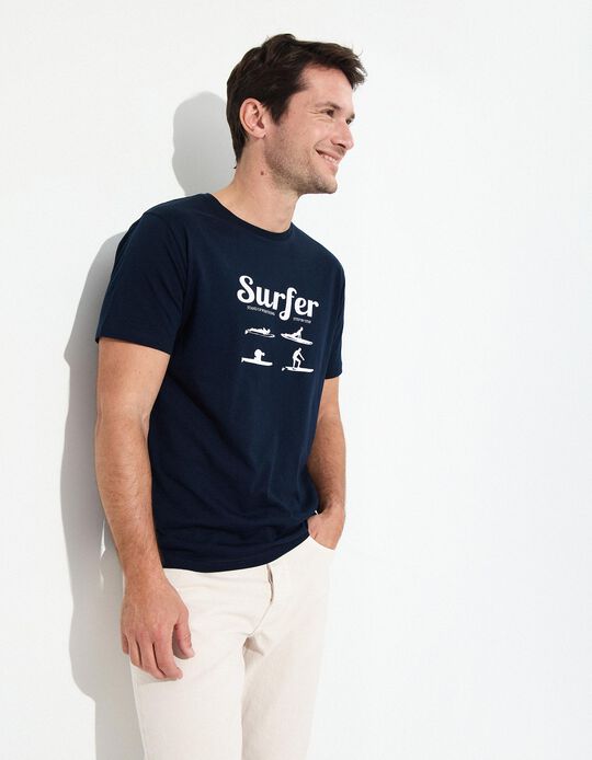 Comprar Online T-shirt Jersey Estampado, Homem, Azul Escuro