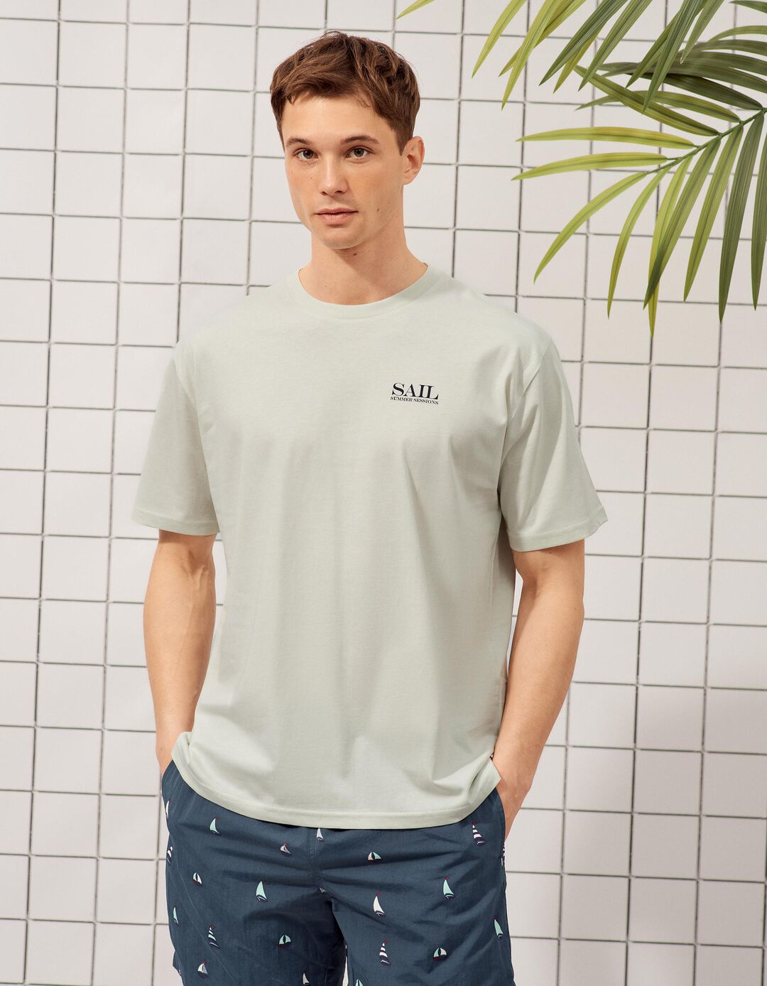 T-shirt Estampada, Homem, Verde &Aacute;gua