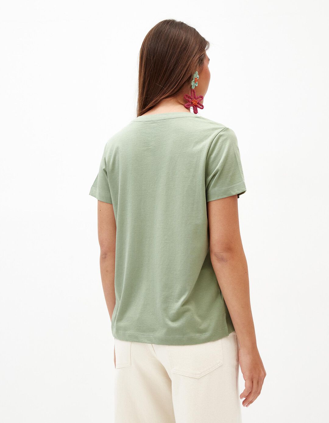 T-shirt Decote em V, Mulher, Verde Claro