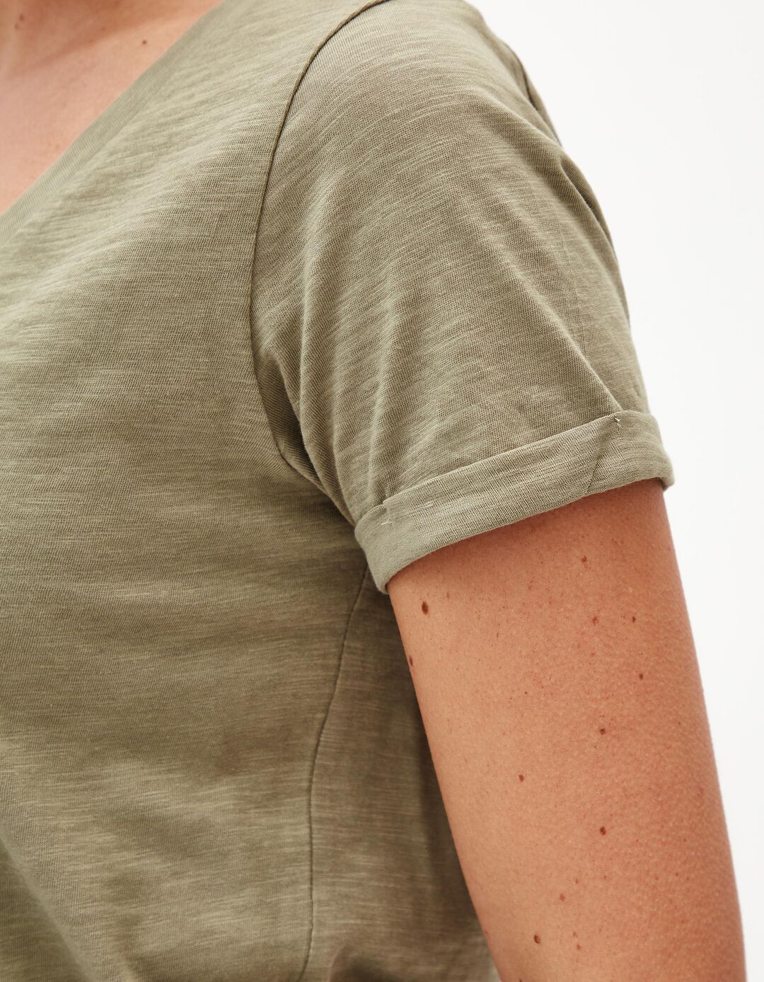 T-shirt Decote em V, Mulher, Verde Escuro
