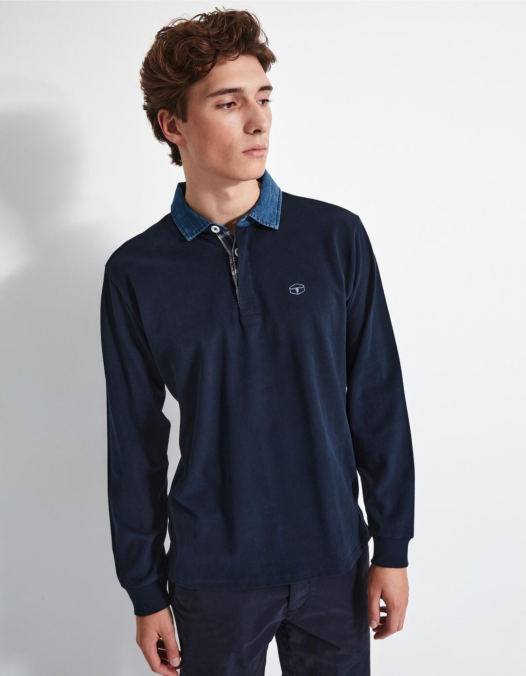 Polo de Manga Comprida Gola Ganga, Homem, Azul Escuro