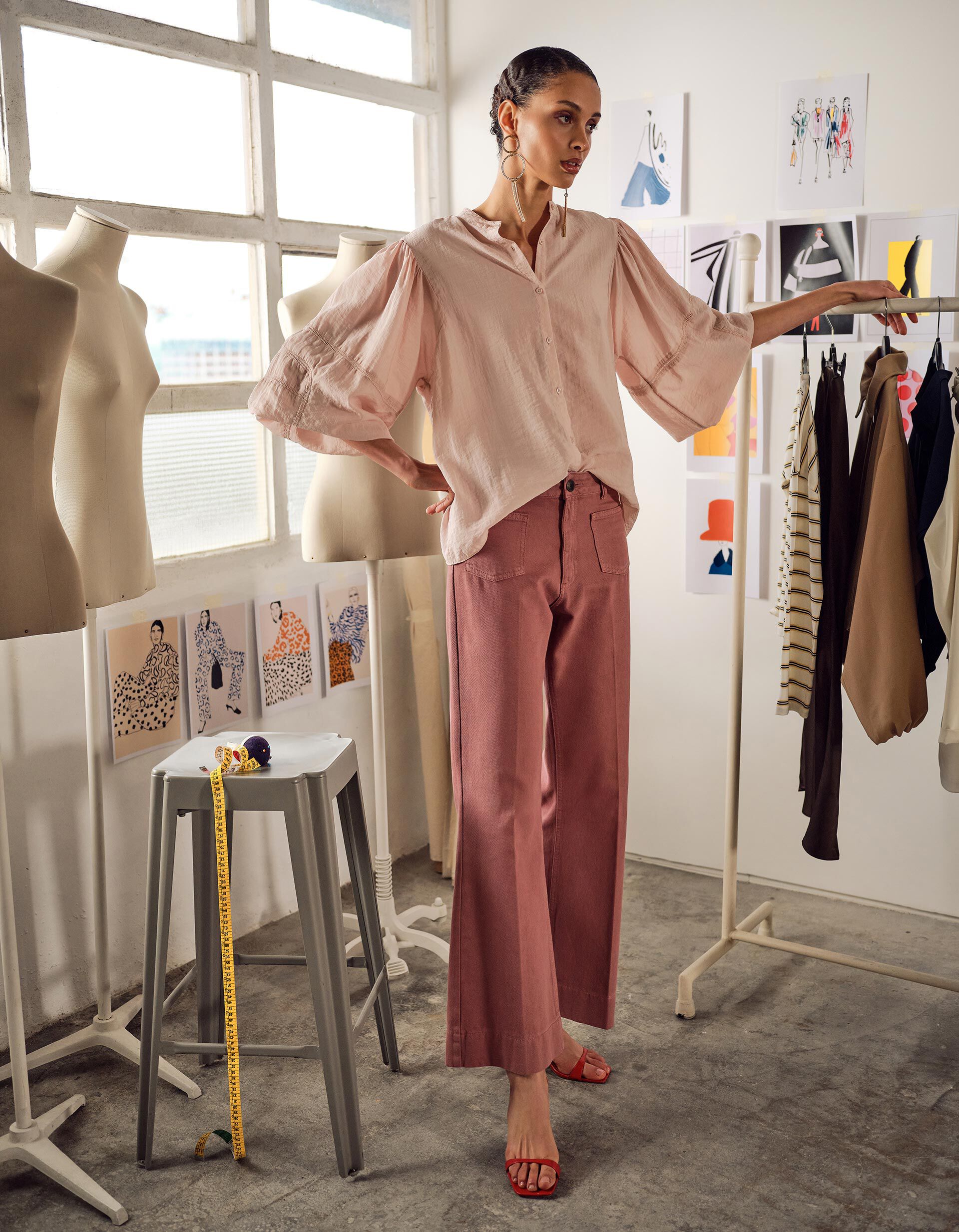 Comprar Online Cal&ccedil;as de Ganga Wide Leg, Mulher, Rosa