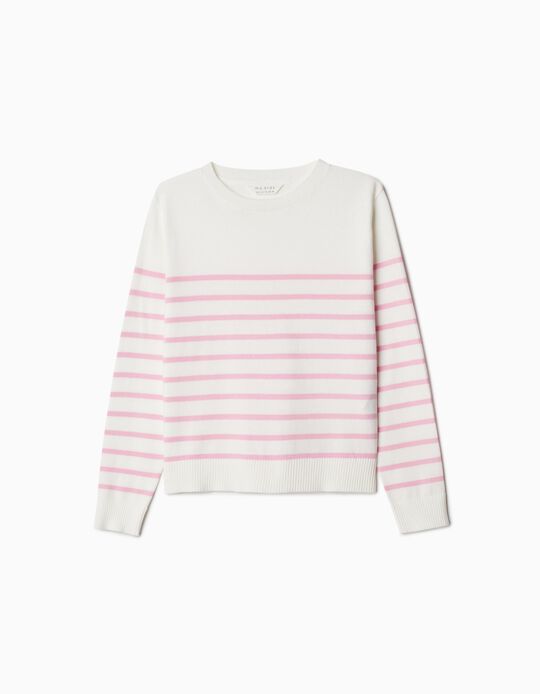 Comprar Online Camisola de Malha Riscas, Menina, Branco