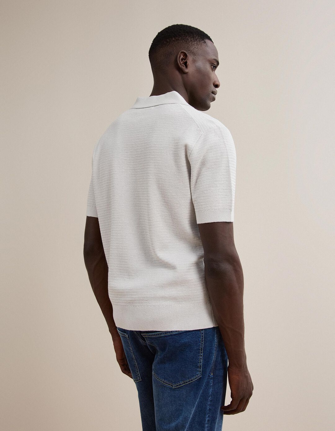 Polo De Malha Tricotada Com Linho, Homem, Bege Claro