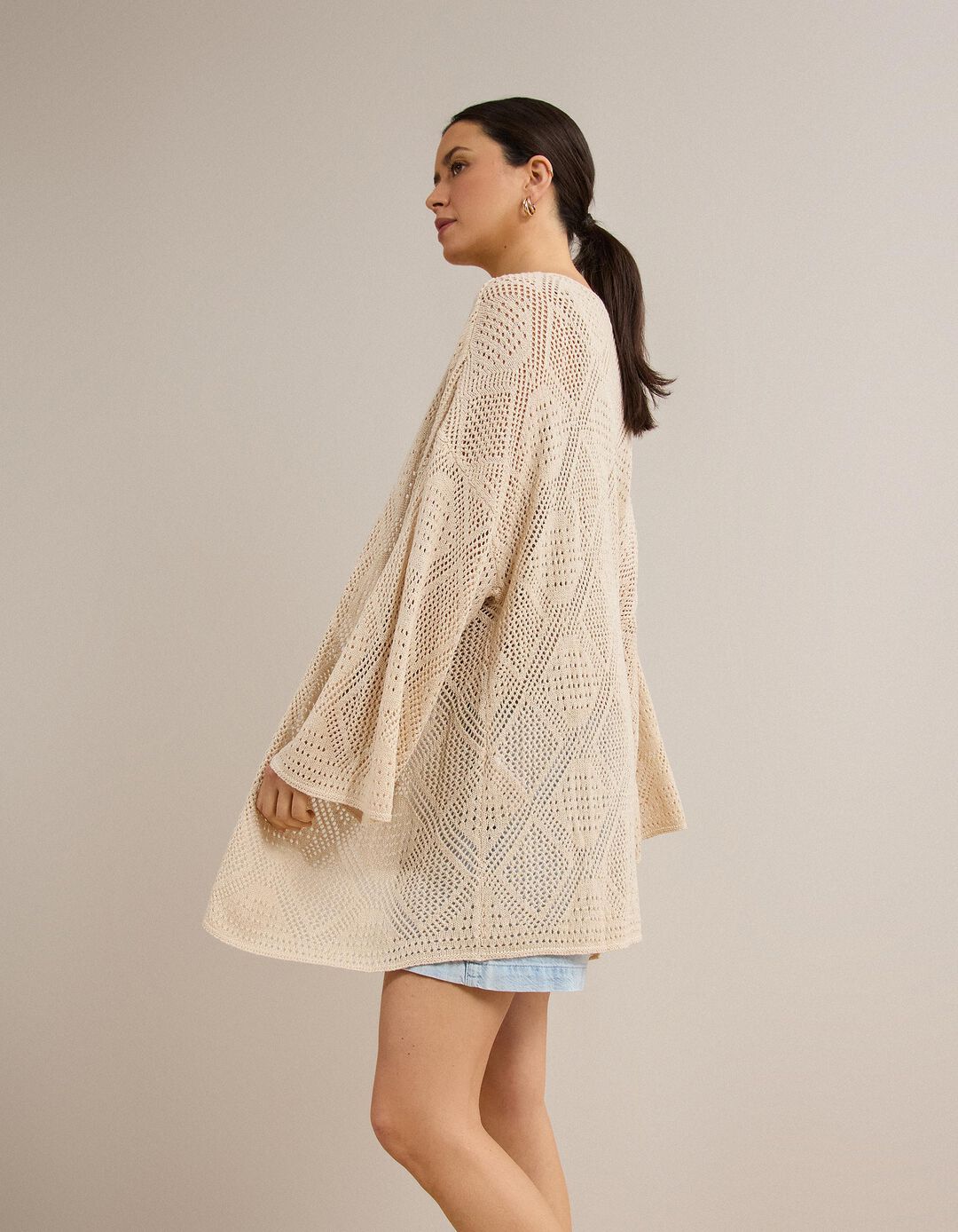 Casaco Kimono, Mulher, Bege Claro