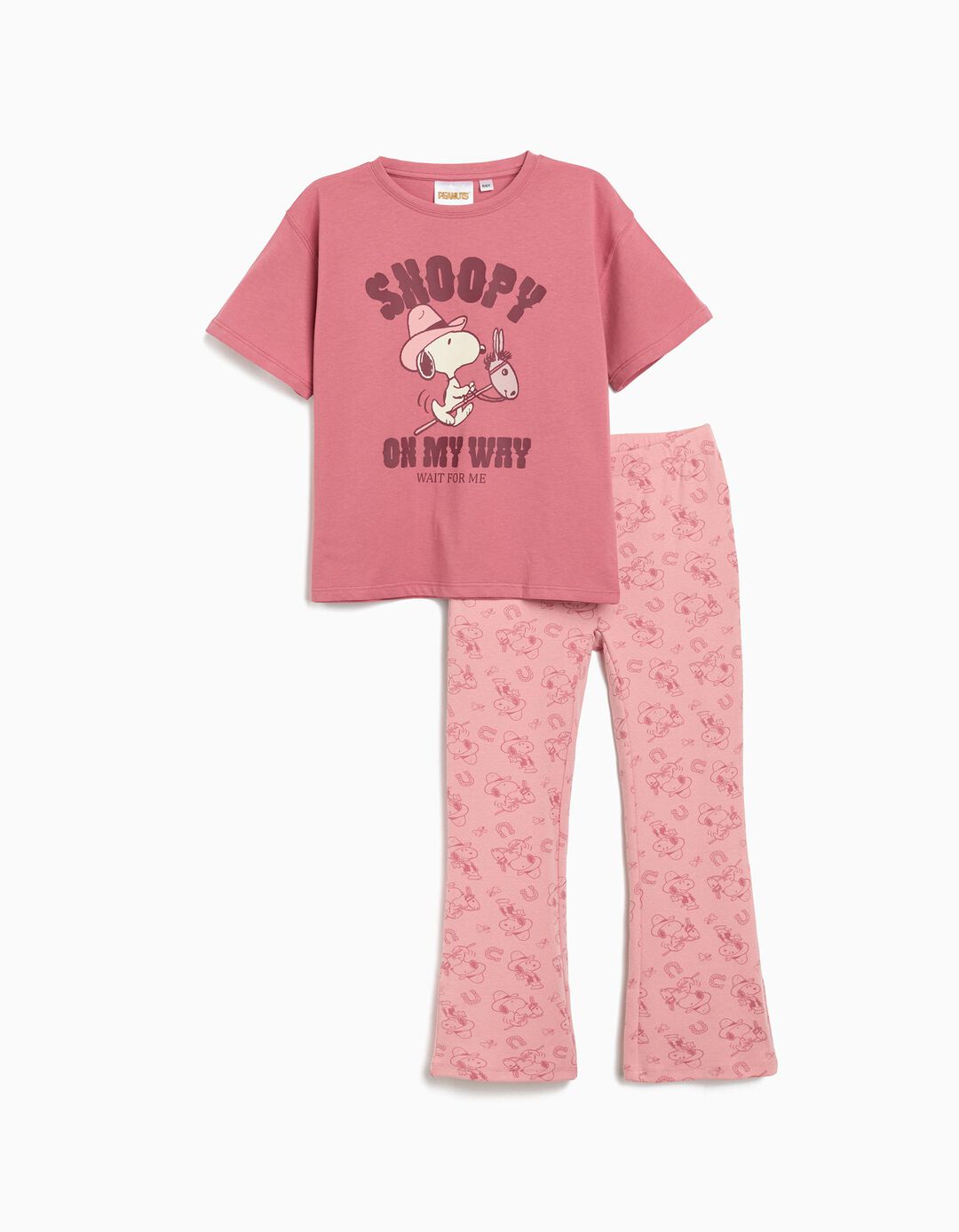 Conjunto T-shirt e Leggings 'Snoopy', Menina, Rosa Escuro