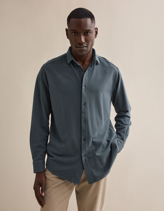 Comprar Online Camisa Piqu&eacute;, Homem, Azul