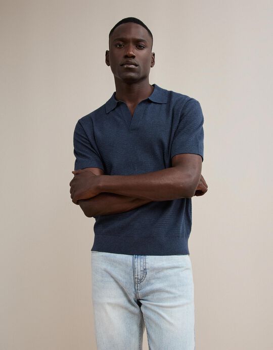 Comprar Online Polo De Malha Tricotada Com Linho, Homem, Azul Escuro