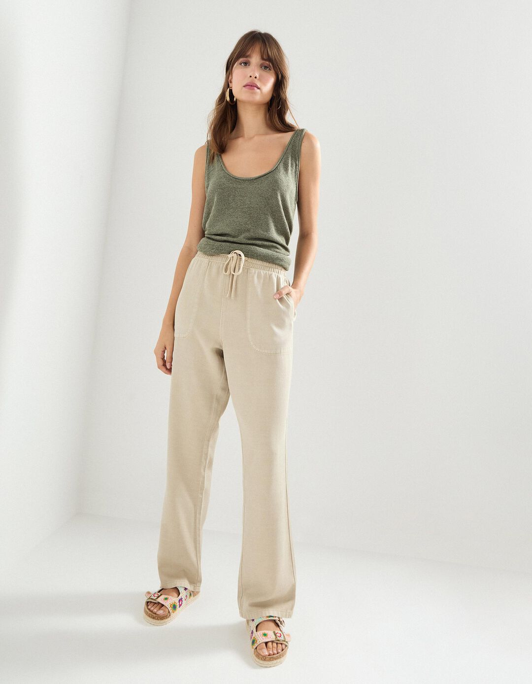 Calças Joggers, Mulher, Bege Claro