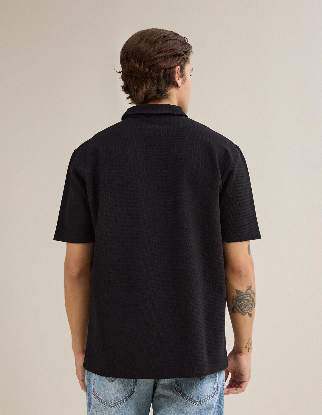 Polo Estruturado, Homem, Preto
