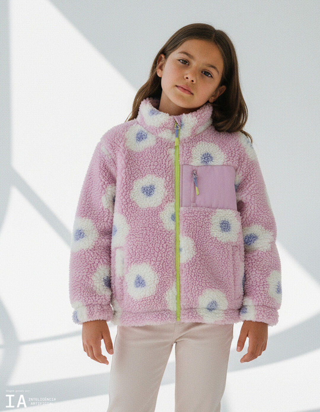 Casaco de Sherpa, Menina, Rosa Claro