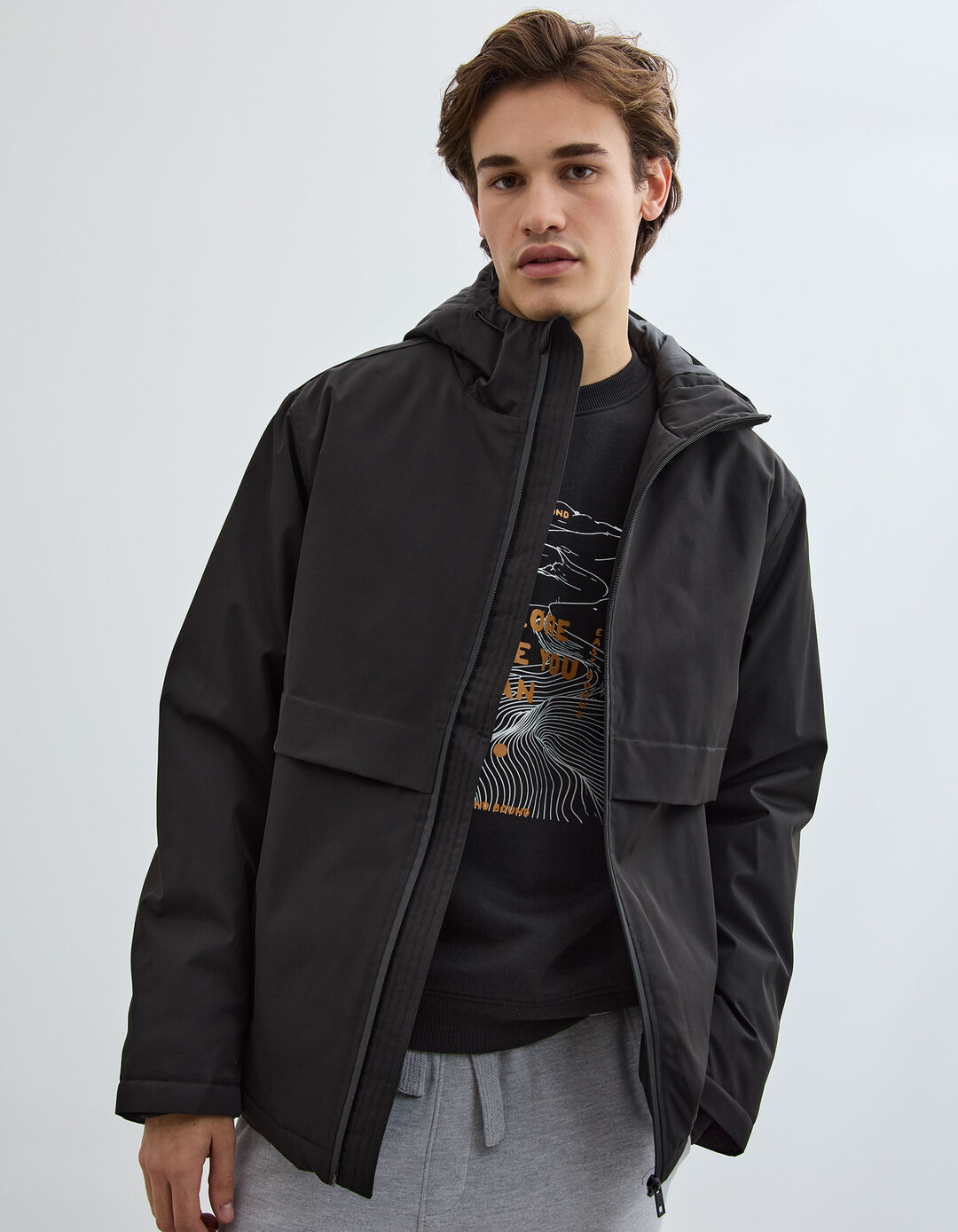 Parka com Capuz, Homem, Preto