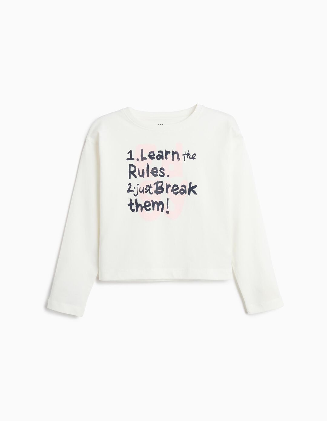 T-shirt Estampada Manga Comprida, Menina, Branco