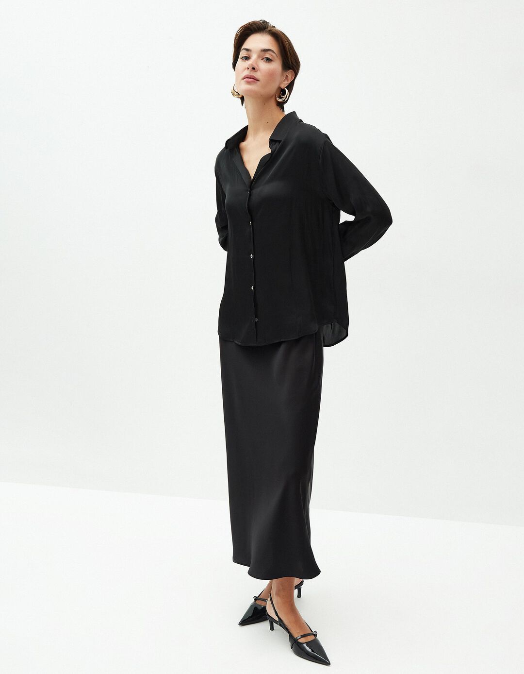 Camisa Acetinado, Mulher, Preto