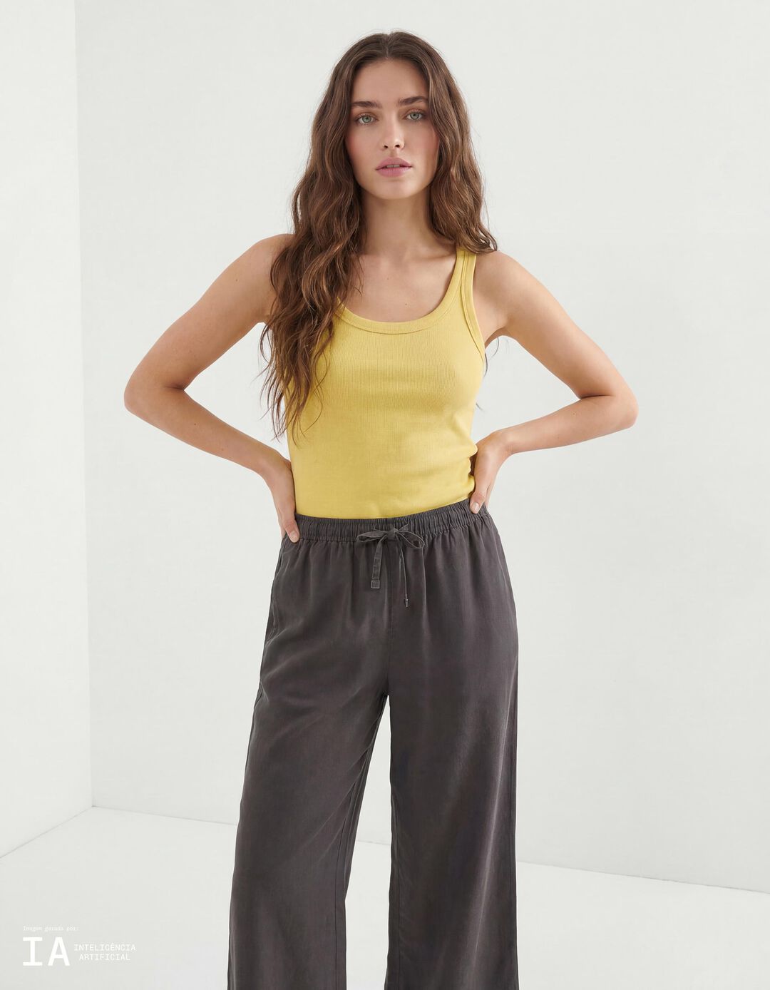 Tank Top Canelado, Mulher, Amarelo Claro