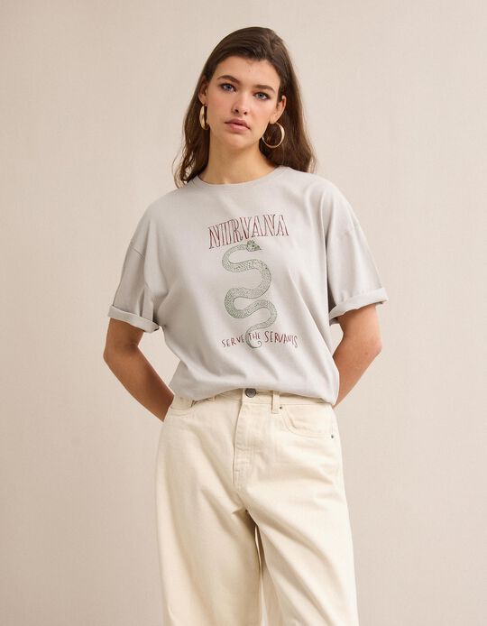 Comprar Online T-shirt Estampada, Mulher, Cinzento Claro