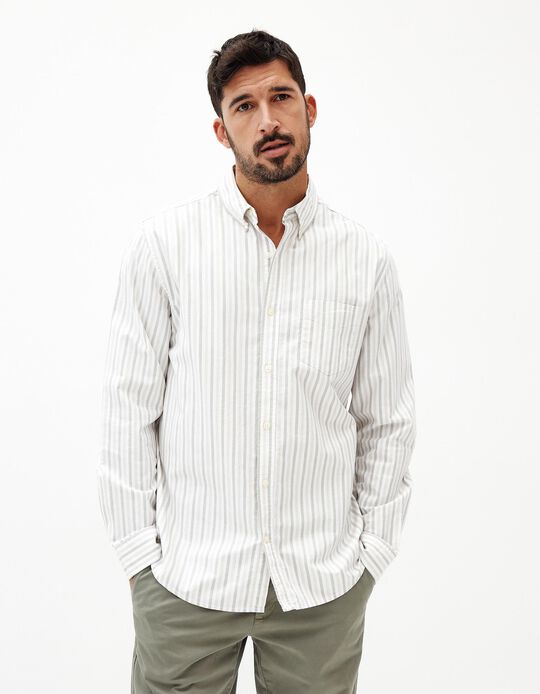 Comprar Online Camisa de Manga Comprida Riscas, Homem, Verde