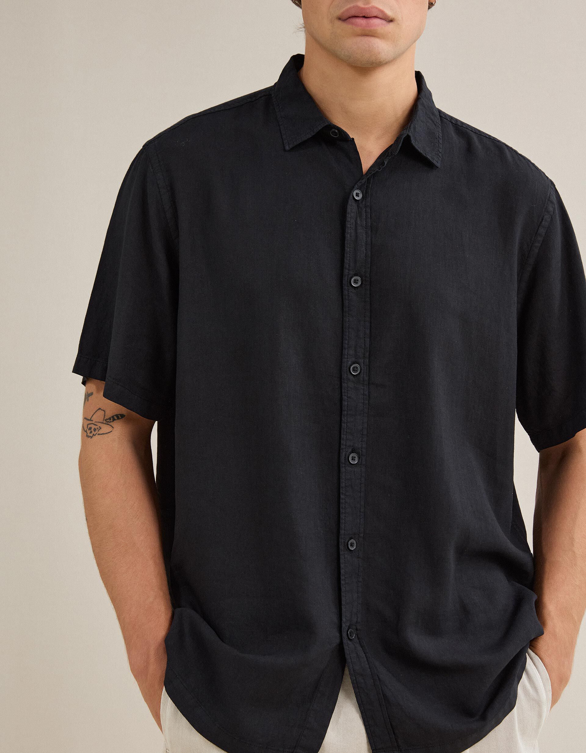 Comprar Online Camisa Com Linho, Homem, Preto
