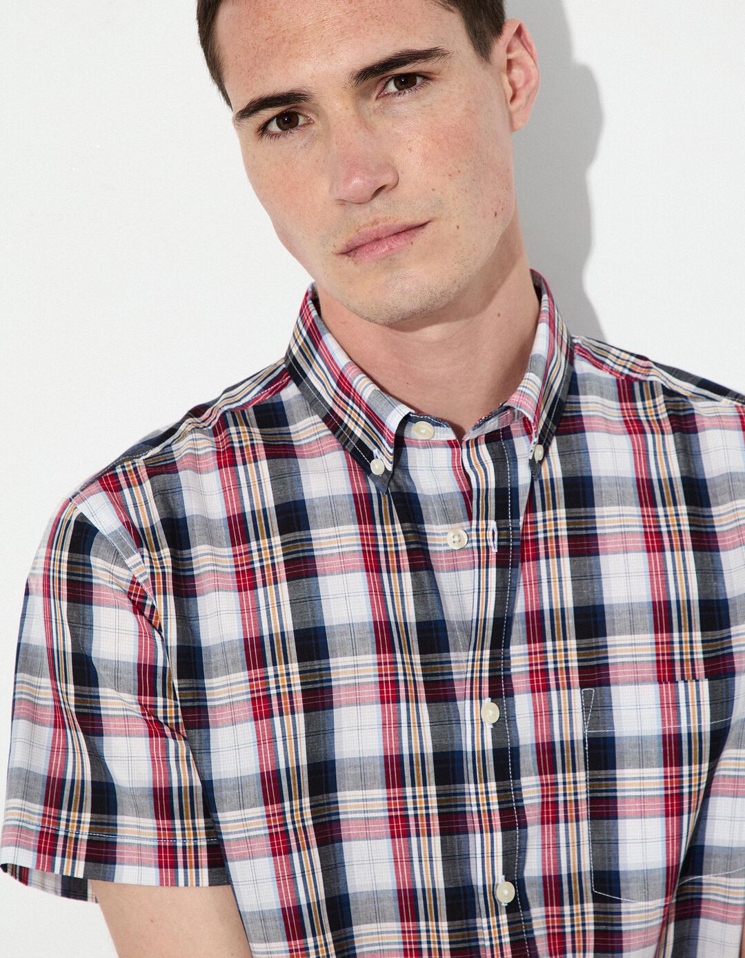 Camisa de Manga Curta, Homem, Xadrez Multicor