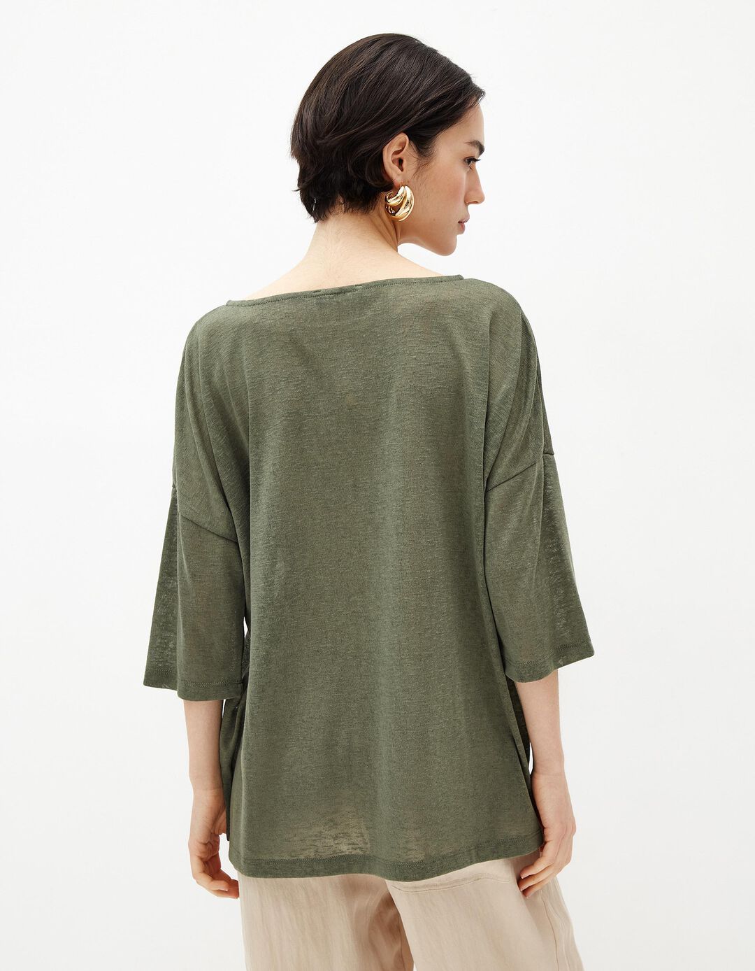 T-shirt de Manga Comprida, Mulher, Verde Escuro