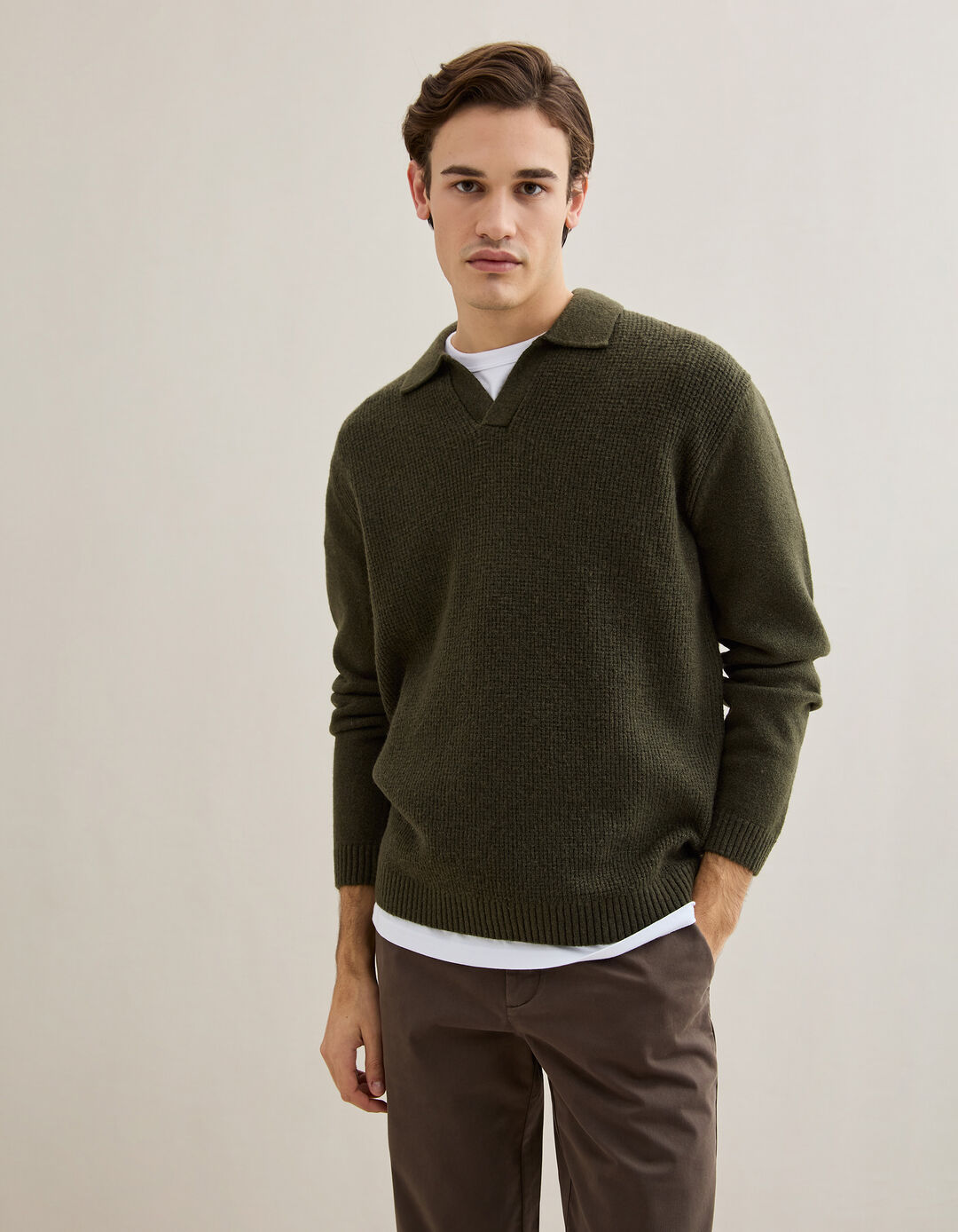 Polo de Malha, Homem, Verde Escuro