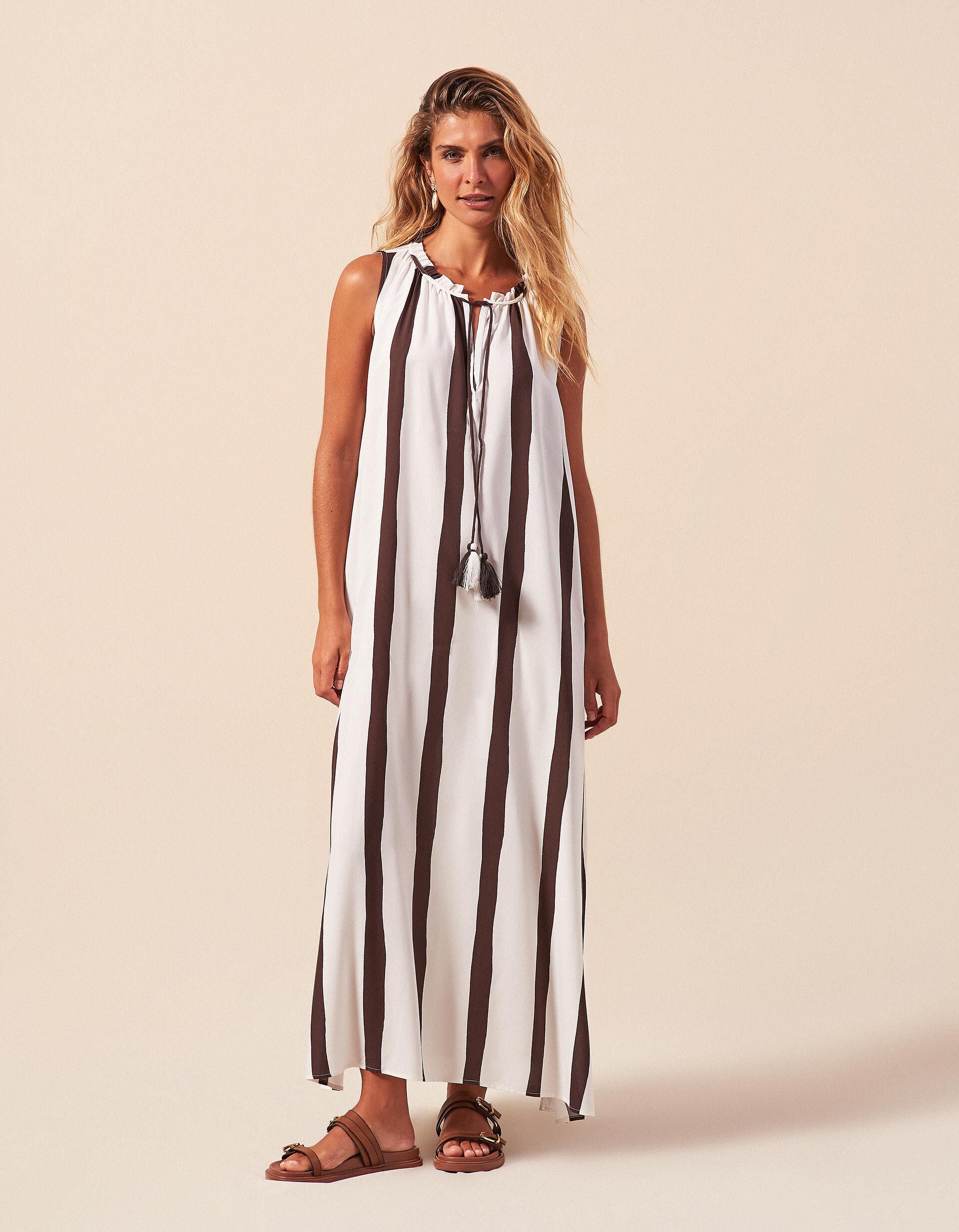 Comprar Online Vestido Riscas, Mulher, Bege Claro