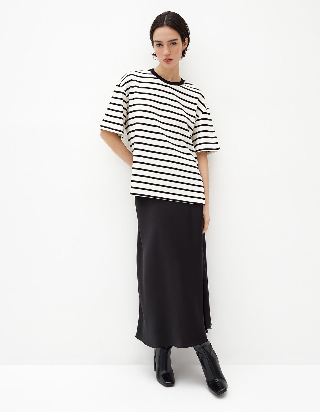 T-shirt Riscas, Mulher, Preto