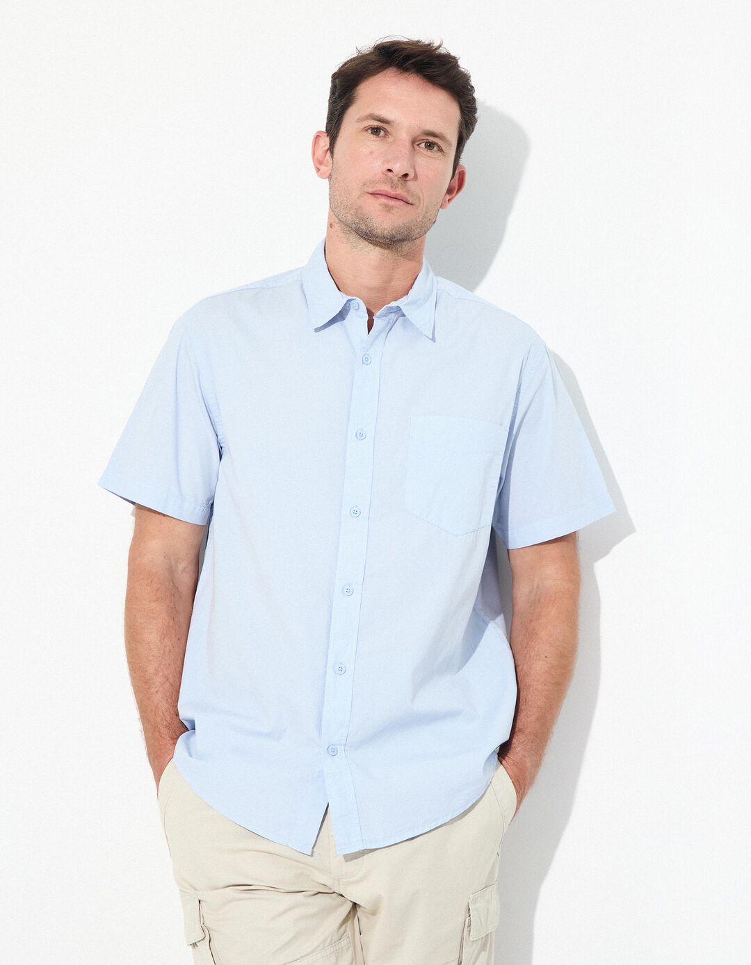 Camisa Manga Curta, Homem, Azul Claro 