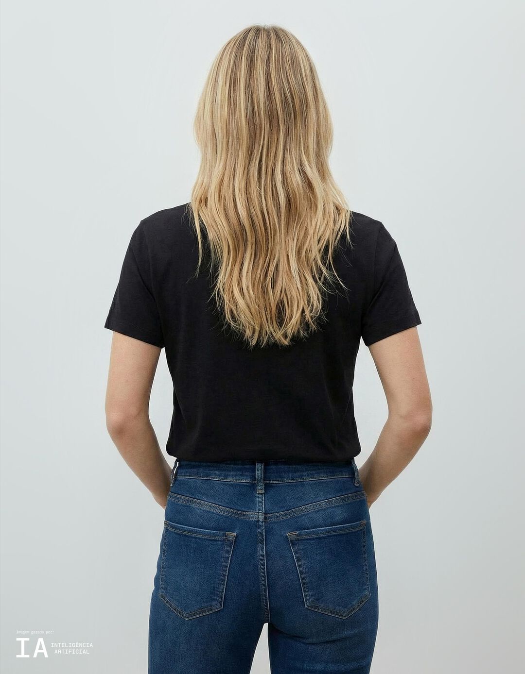 T-shirt Decote em V, Mulher, Preto