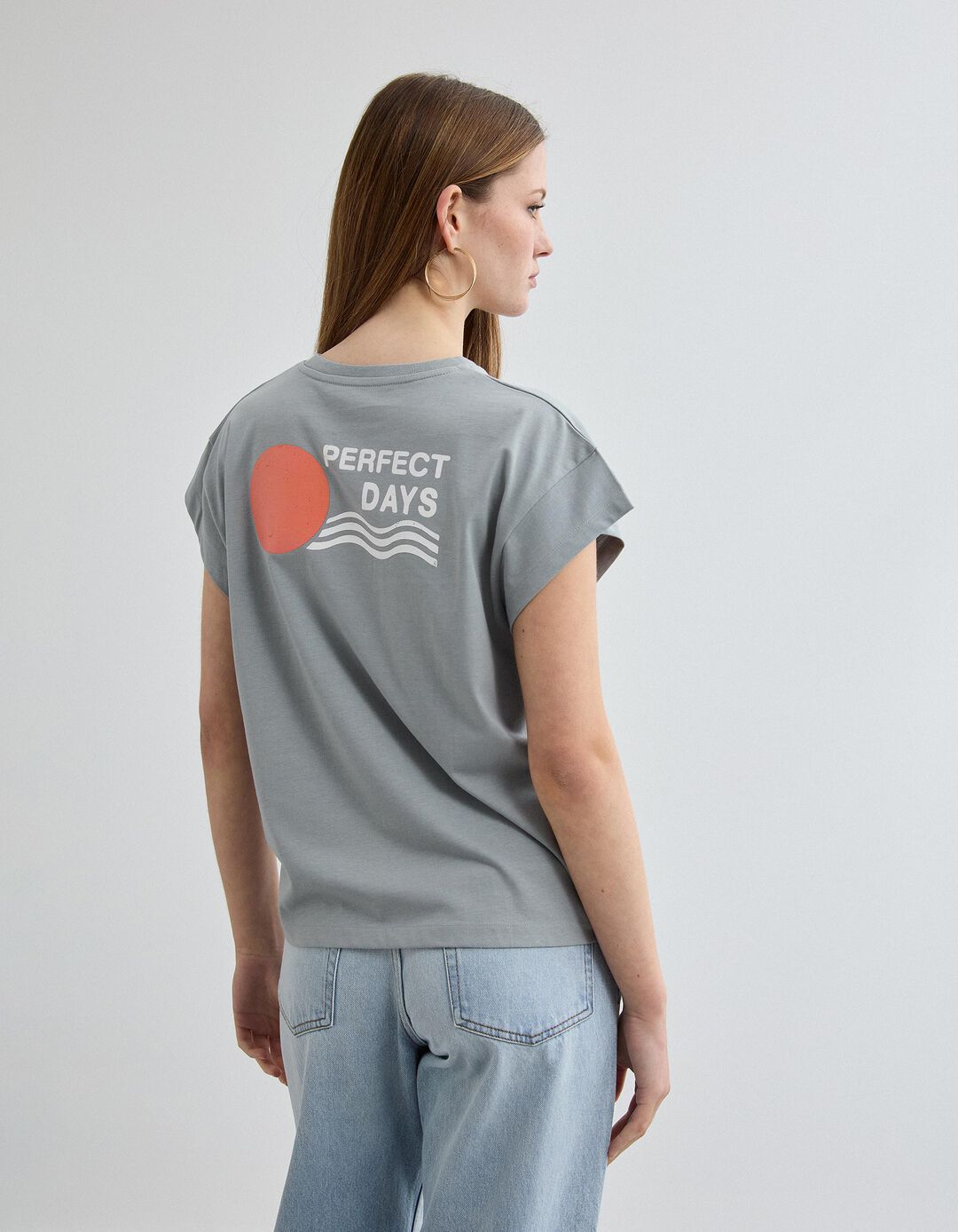 T-shirt Estampado, Mulher, Cinzento Claro