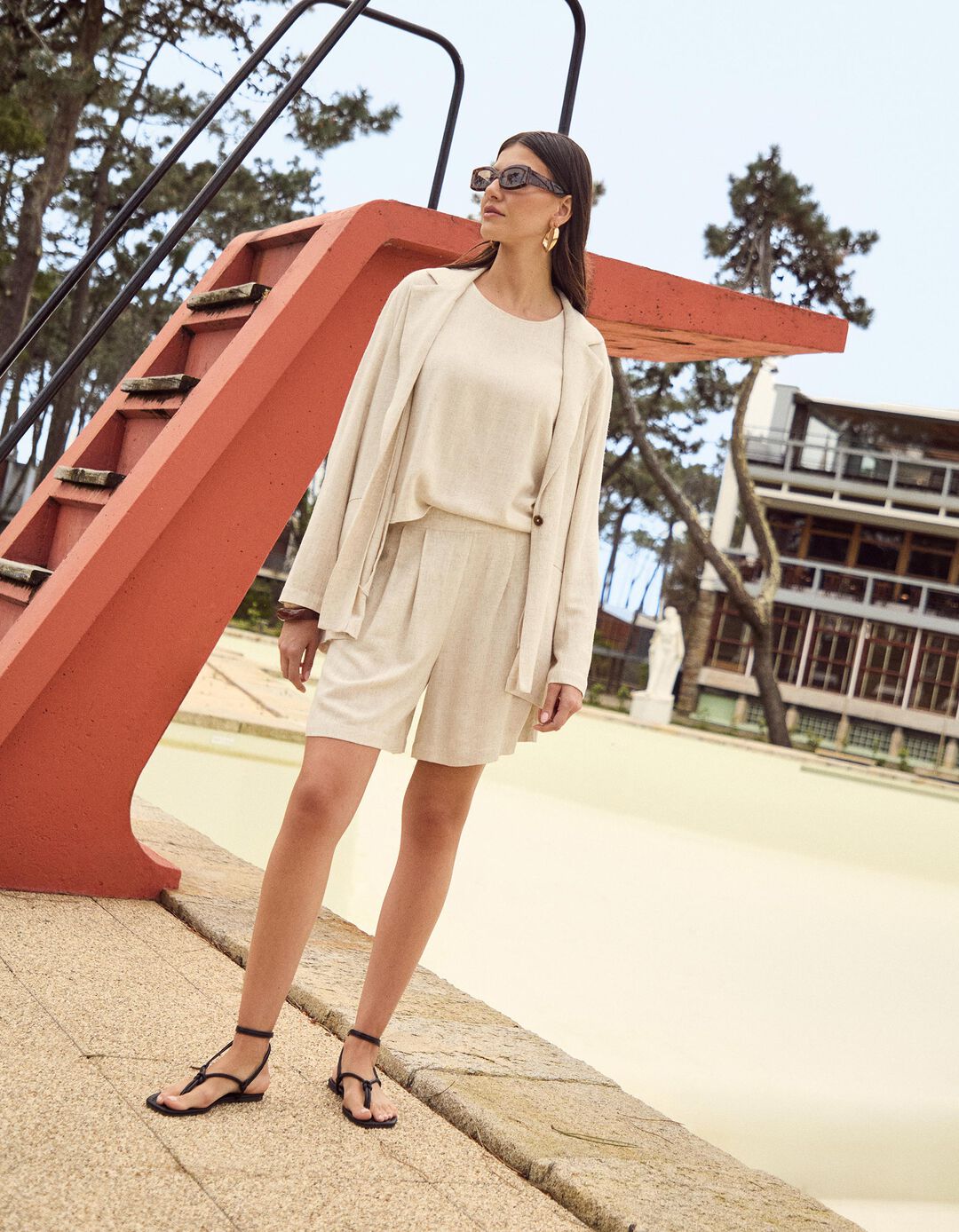 Blazer com Linho, Mulher, Bege