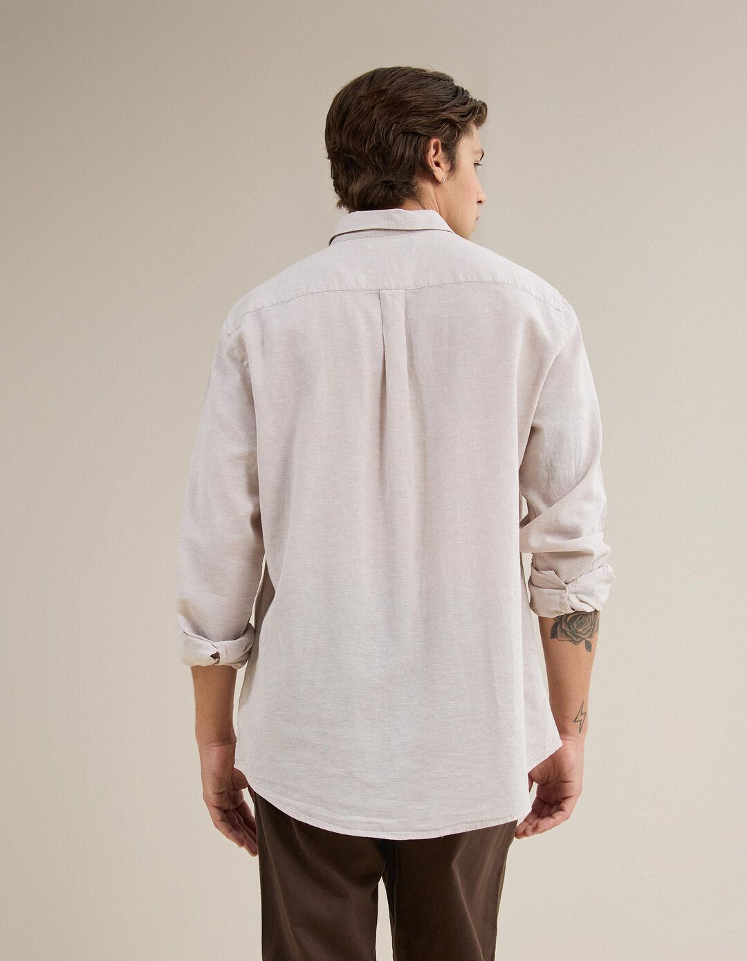 Camisa com Linho, Homem, Cinzento Claro