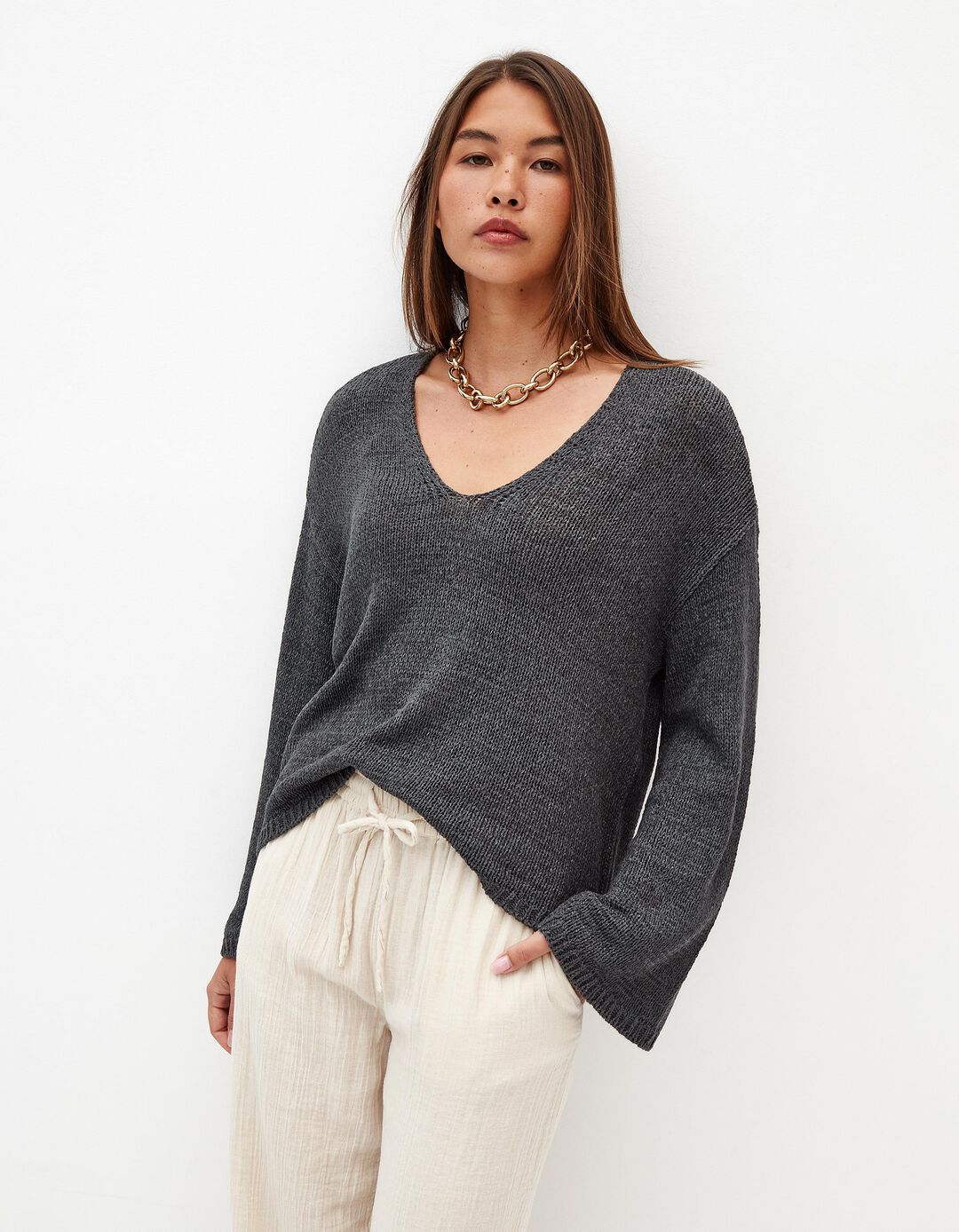 Camisola de Malha, Mulher, Cinzento Escuro