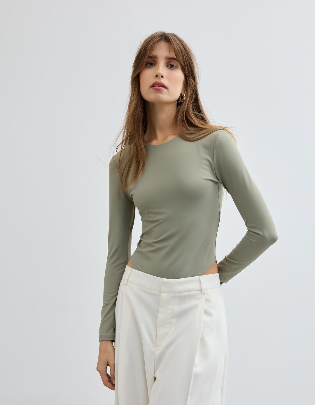 Body de Manga Comprida, Mulher, Verde Escuro