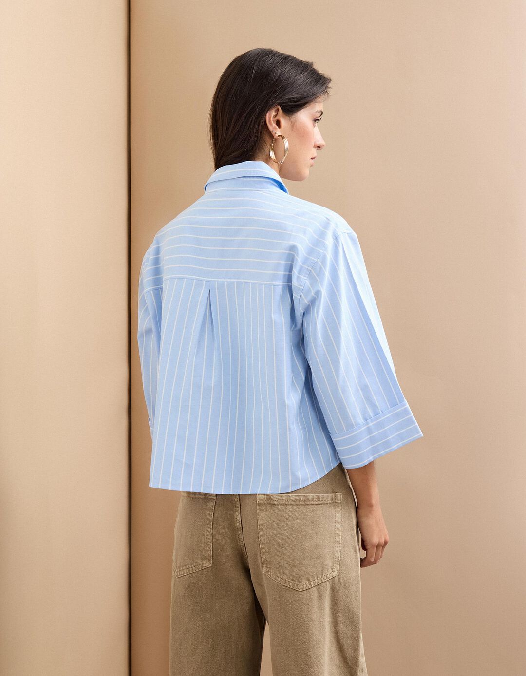 Camisa Oxford às Riscas, Mulher, Azul Claro 