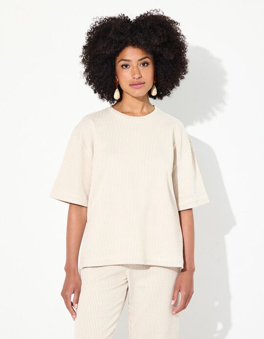 Comprar Online T-shirt Riscas, Mulher, Bege Escuro 