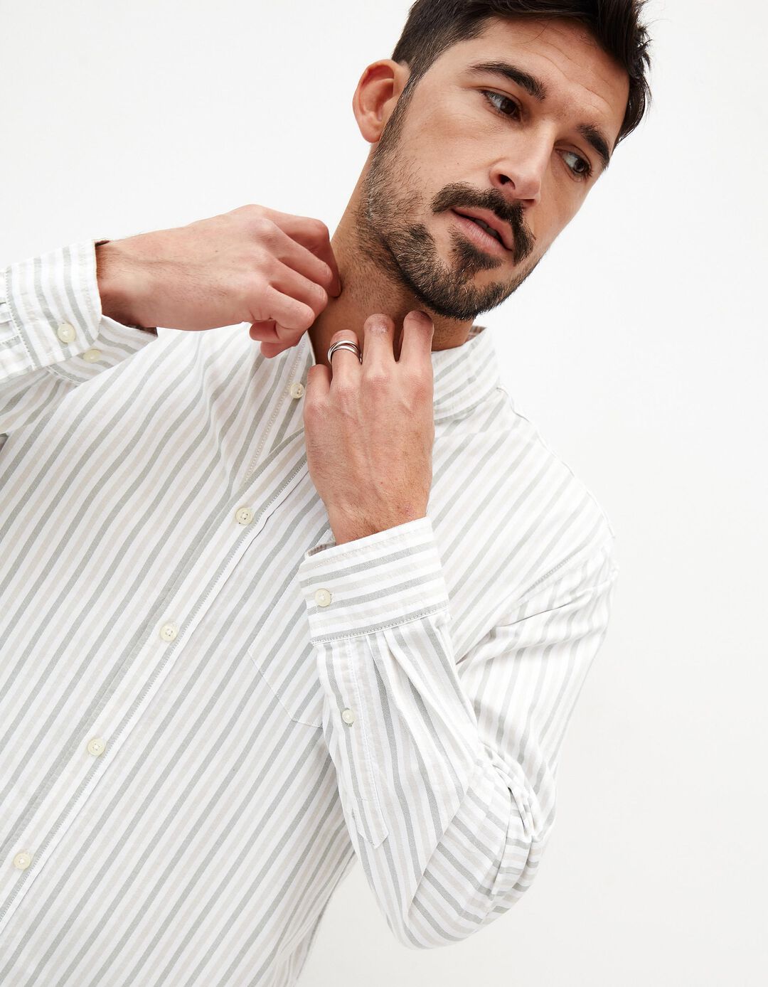 Camisa de Manga Comprida Riscas, Homem, Verde