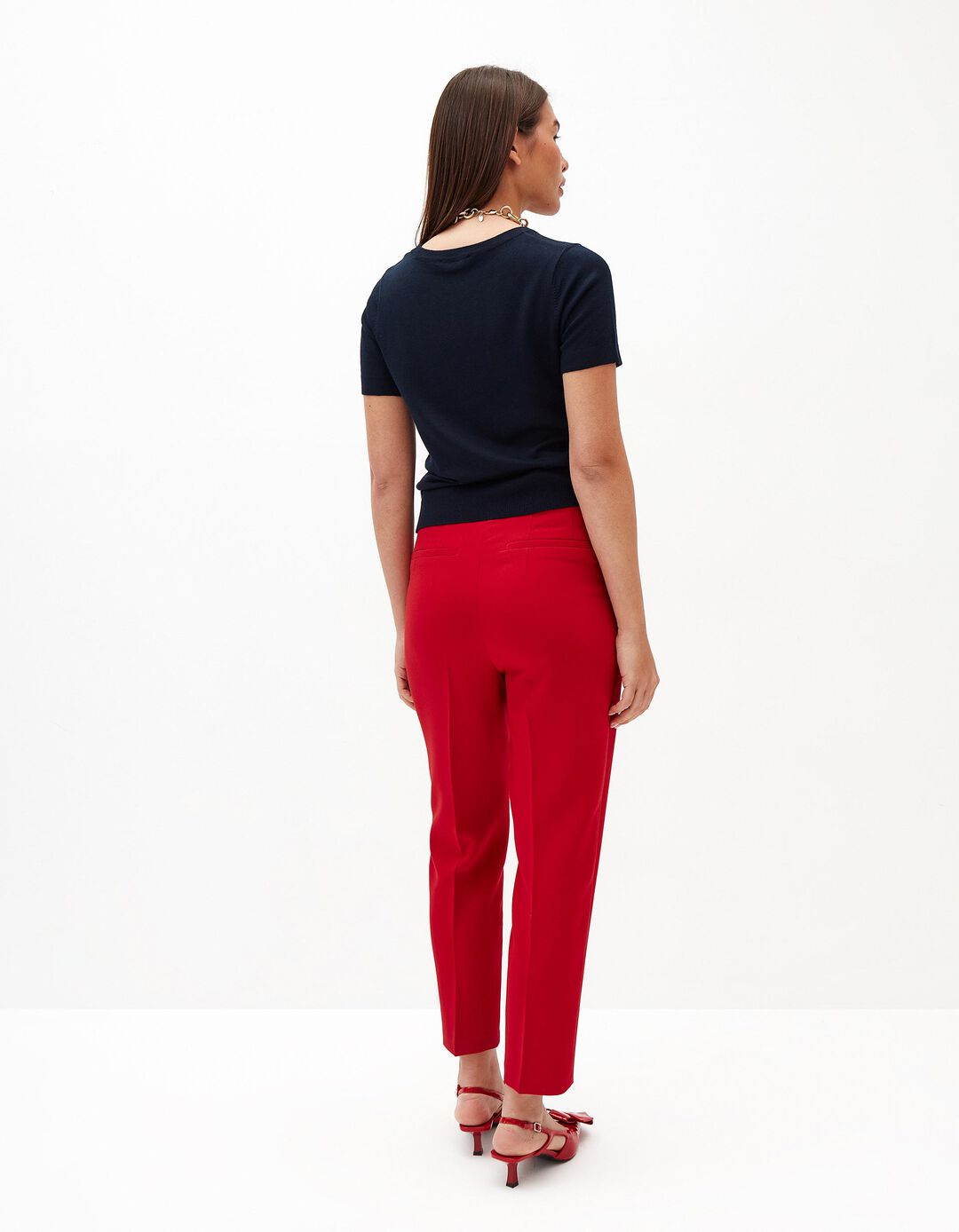 Calças Cintura Subida, Mulher, Vermelho Escuro 