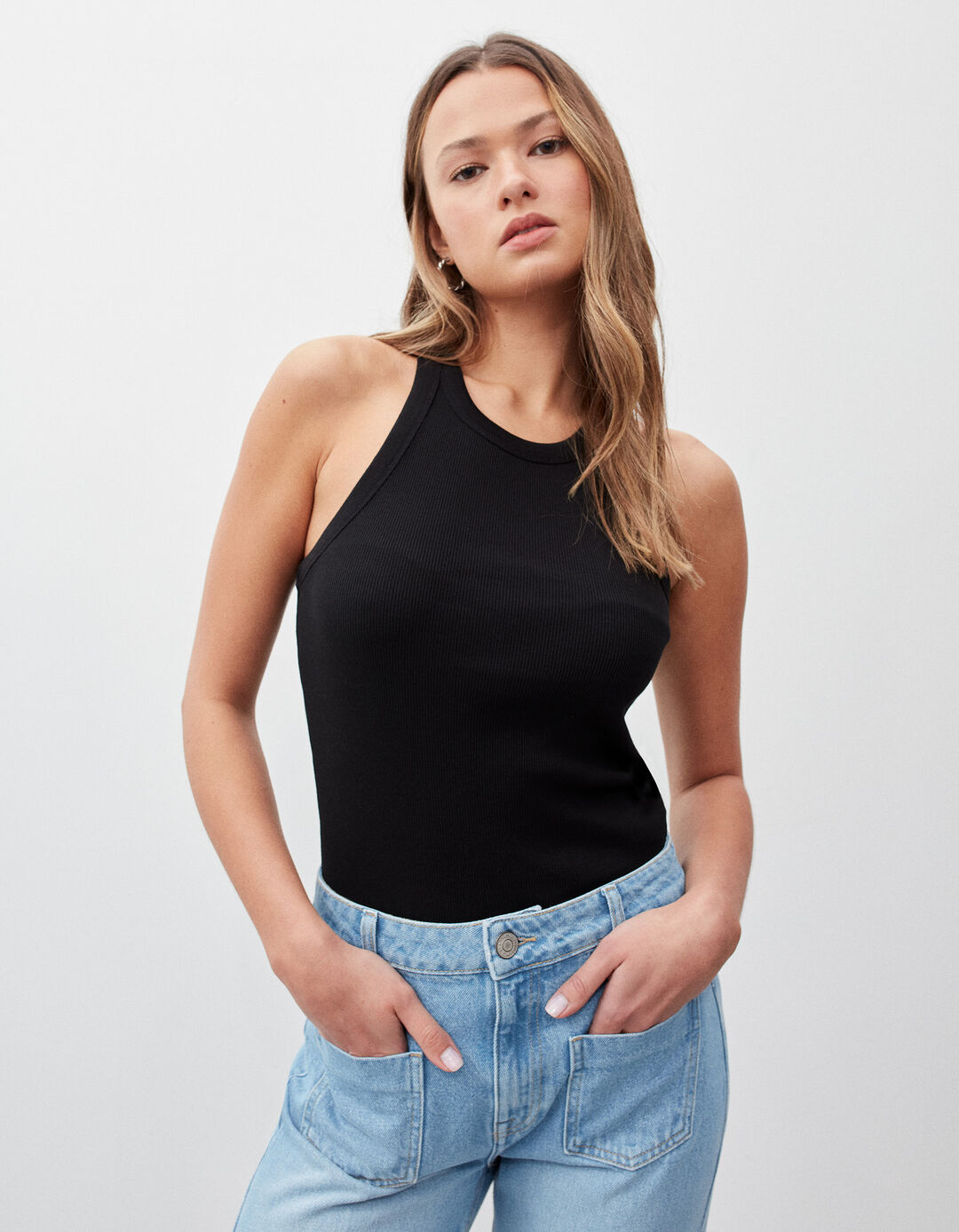 Tank Top Canelado, Mulher, Preto