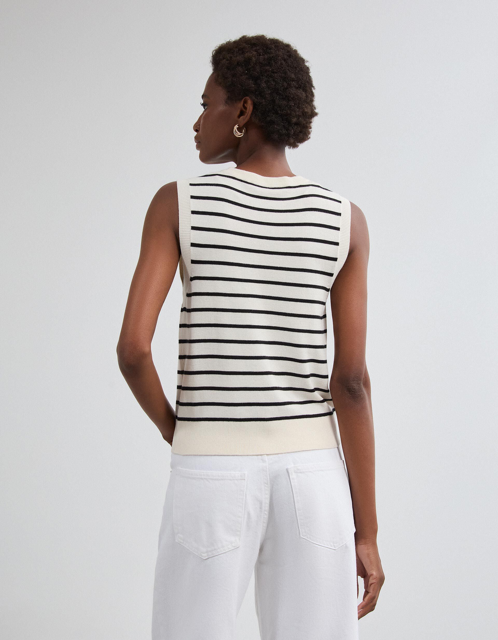 Comprar Online Colete Tricotado &Agrave;s Riscas, Mulher, Cru