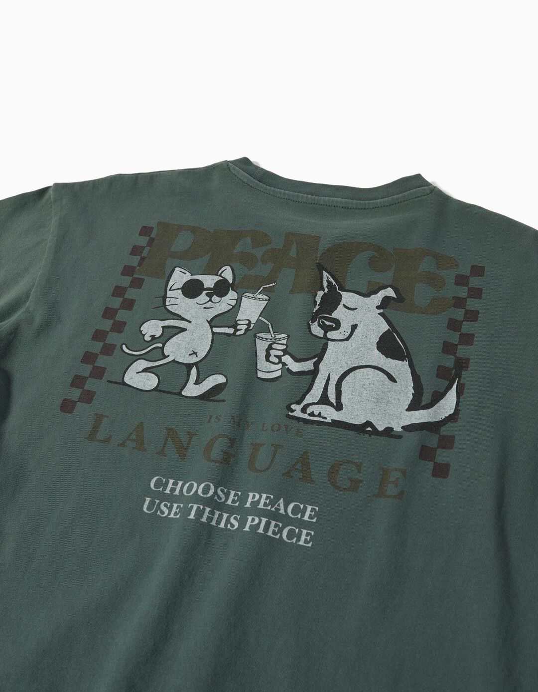 T-shirt 'Peace Language', Menino, Verde Escuro