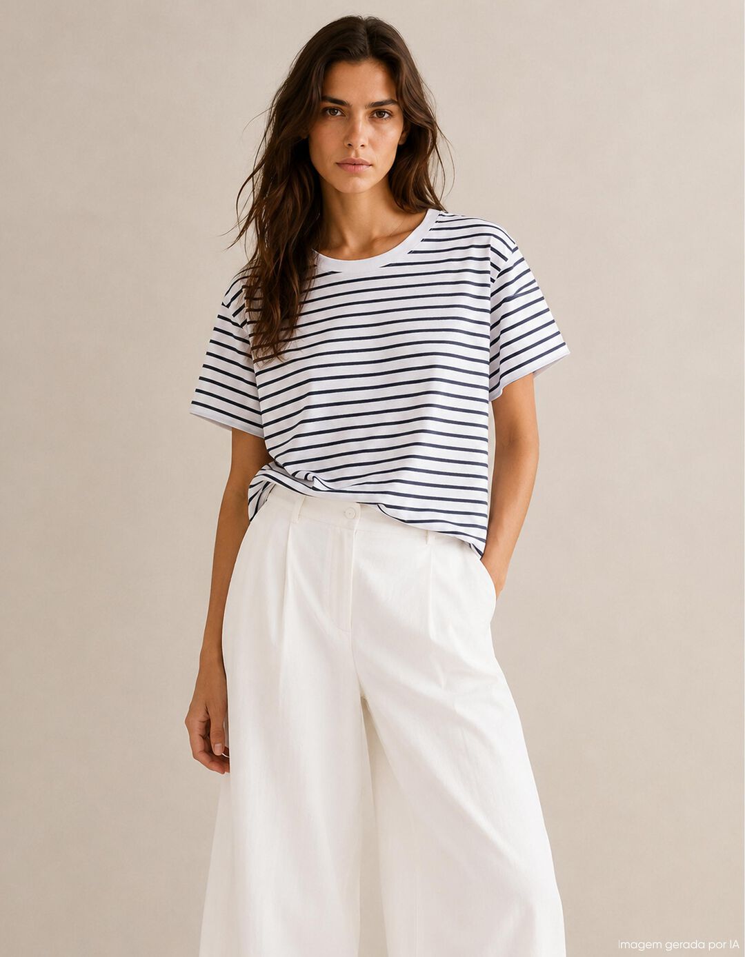 T-shirt &agrave;s Riscas, Mulher, Branco
